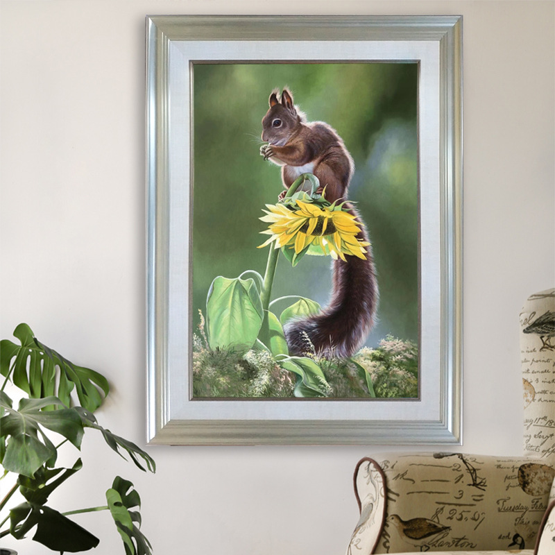 精品纯手绘油画动物松鼠客厅玄关书房装饰画酒店配画支持定制