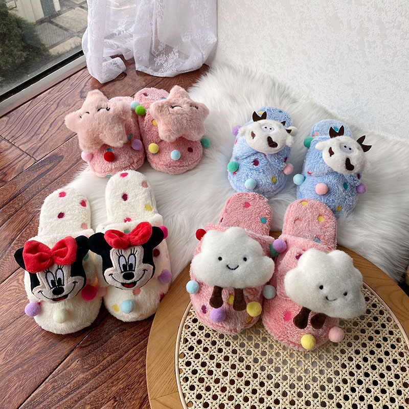 New Winter Women's Cute Cartoon Plush Dormitory Home Slippers Bear Indoor Warm Cotton Slippers Indoor Slippers