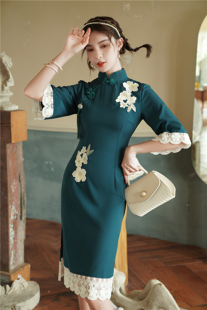 棉麻旗袍上衣中袖