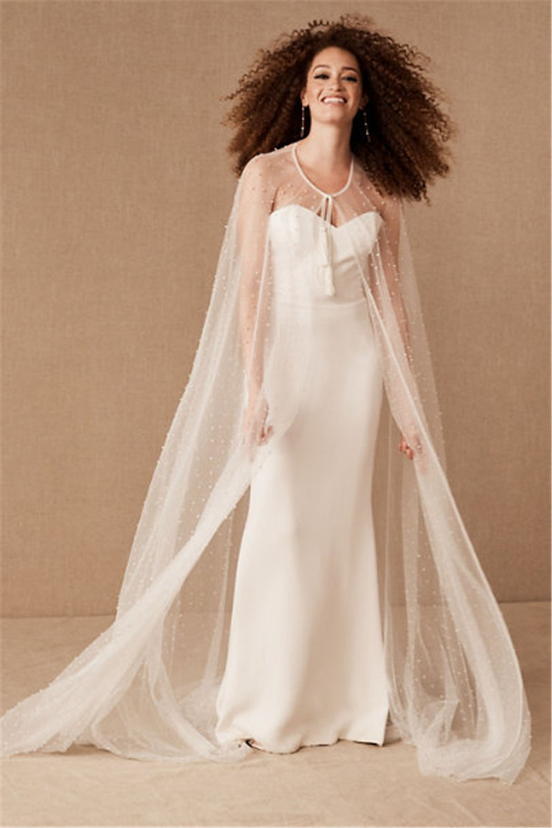 wish速卖通软网新娘婚礼网披风薄纱蕾丝珍珠披肩拍照斗篷一件代发