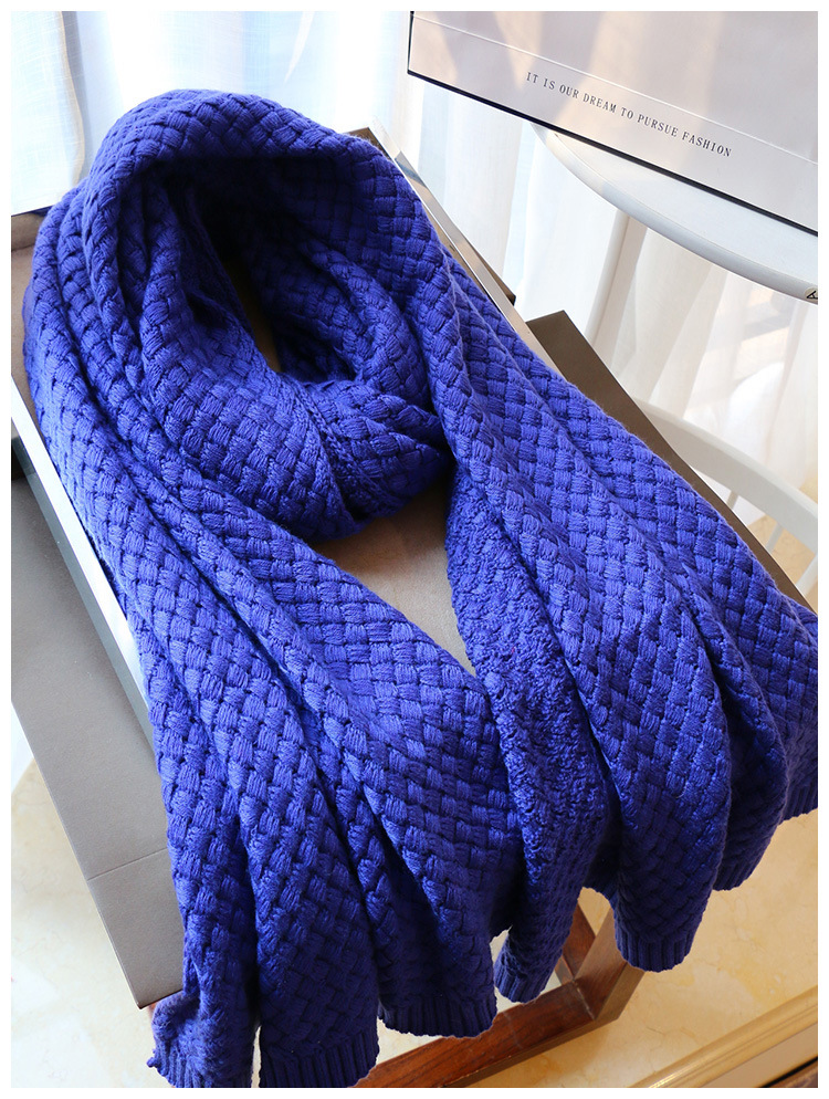 手织纯色手工针织围巾女秋冬季加厚保暖羊毛毛线编织围脖披肩两用