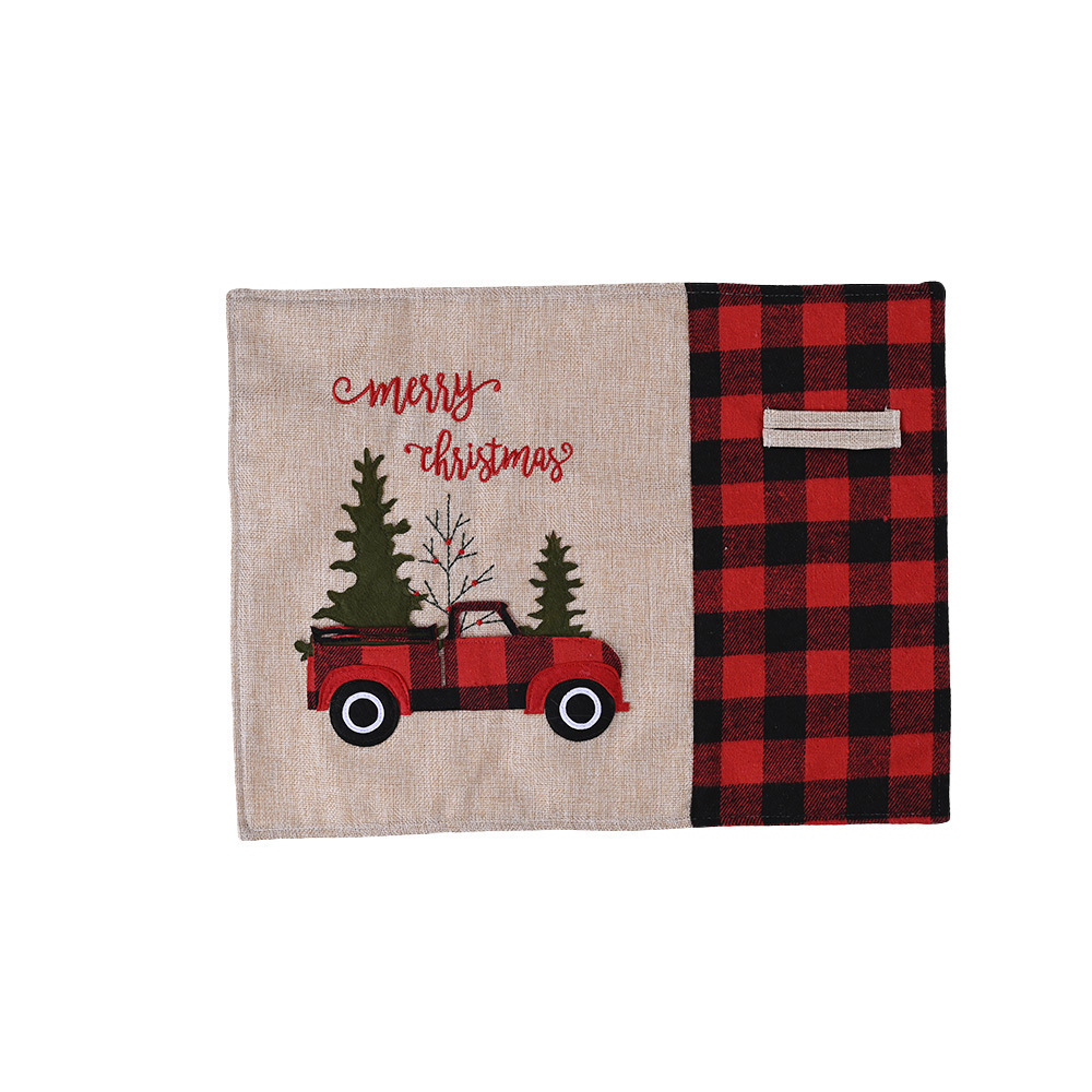 Fashion Christmas Decorations Red and Black Plaid Car Christmas Placemat Cartoon Table Cloth Table Mat Home Dining Table Dress up