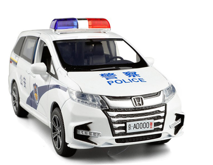 jackiekim1/32本田奥德赛合金警车模型六开门警笛汽车回力玩具车