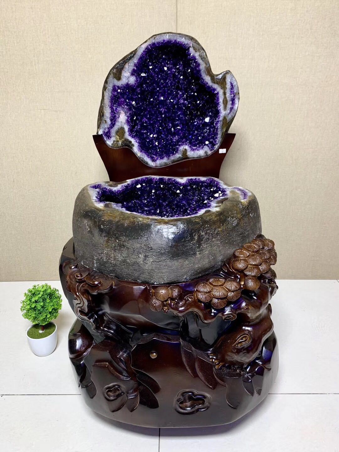 咔琪 天然乌拉圭紫水晶洞摆件聚宝盆钱袋子紫晶洞