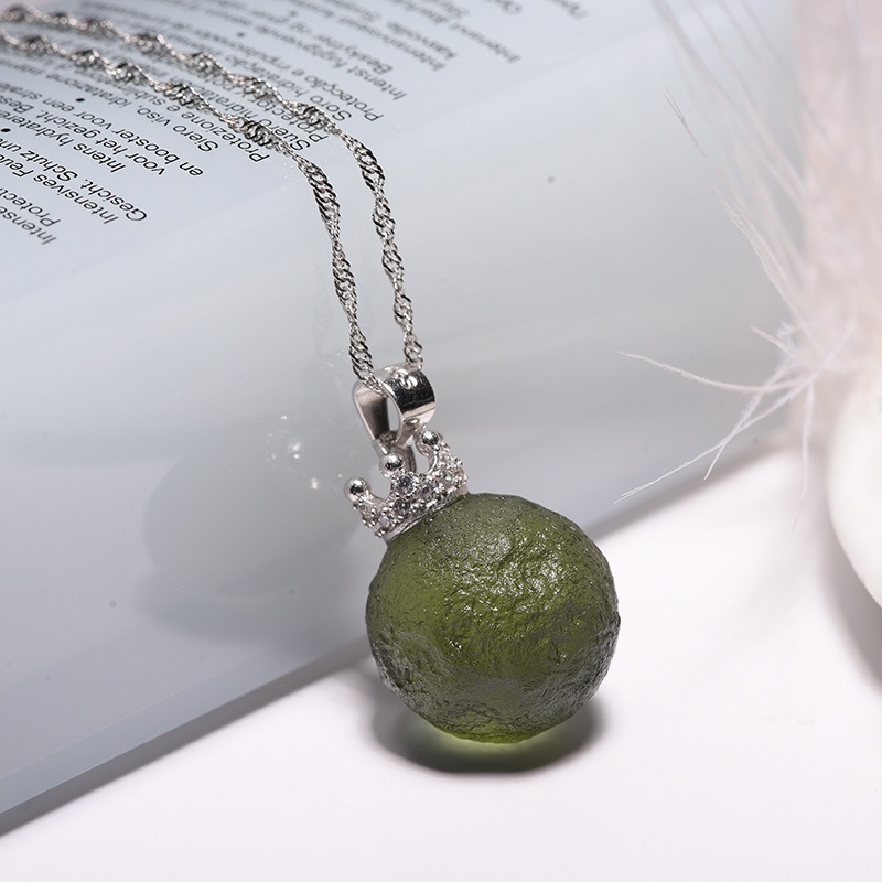 天然捷克玻璃陨石锁骨链925银宇宙幸运石吊坠捷克陨石项链