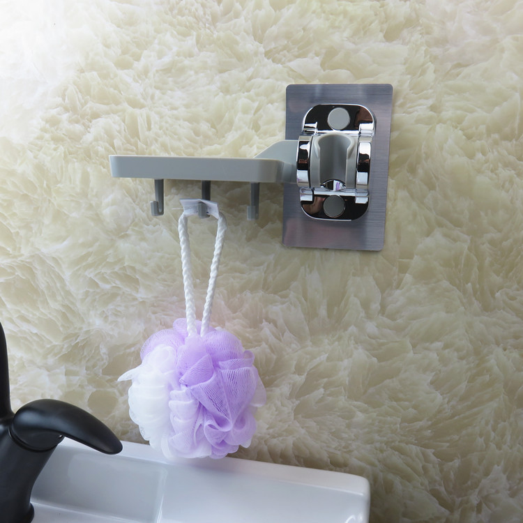 免打孔淋浴花洒支架带置物架挂钩可调节浴室淋雨莲蓬头固定底座