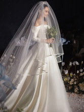 新款新娘结婚长款唯美梦幻拍照道具网红拖尾婚礼头纱