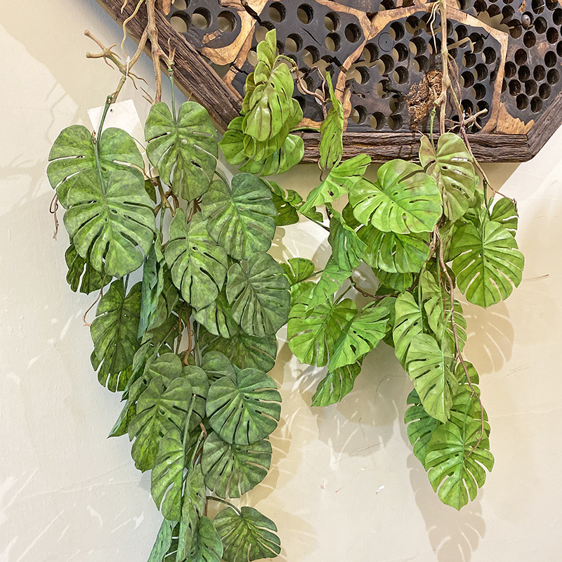 仿真龟背叶藤条管道遮挡家居吊顶婚礼布展装饰藤热带蔓绿植物壁挂
