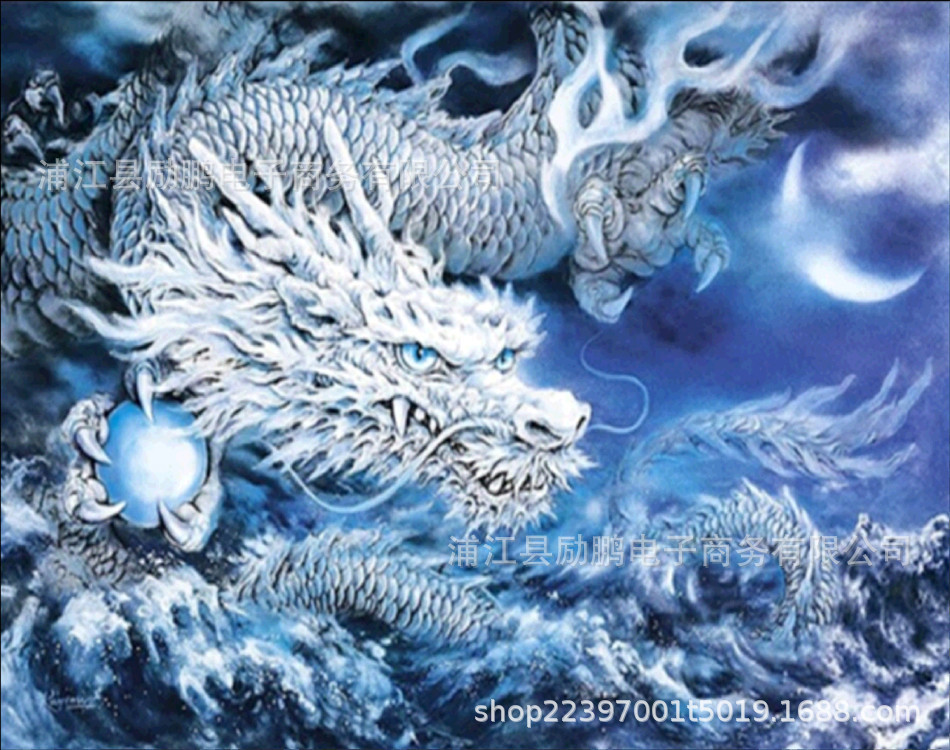5d爆款钻石画满钻云中白色吉祥龙 亚马逊 外货货源