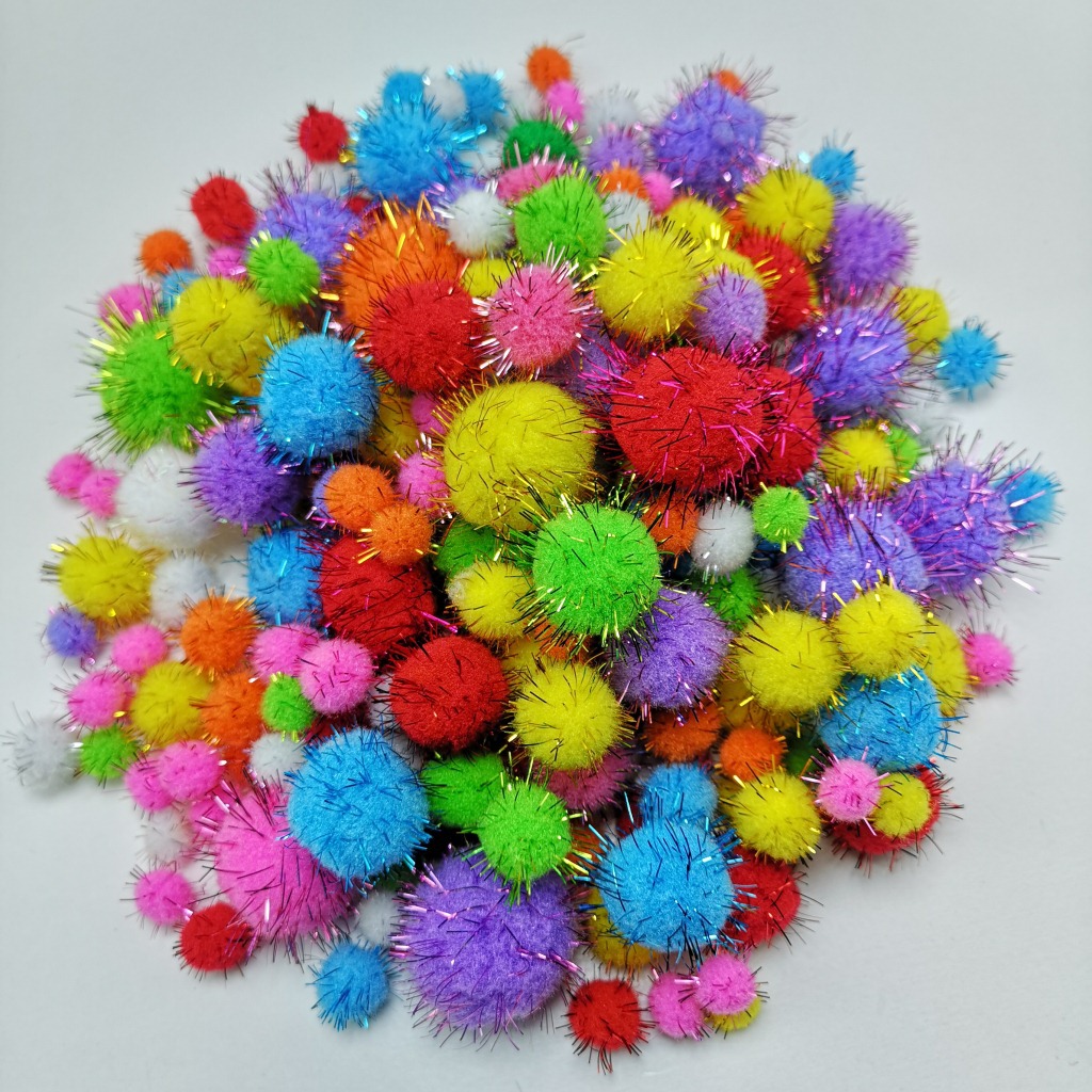 工厂幼儿手工 金葱毛球大小尺寸混色装毛球现货丙纶彩色小绒球