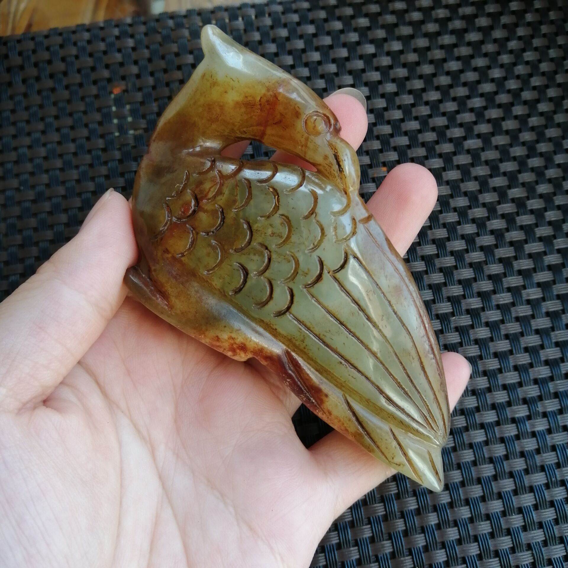 古玉老玉仿古和田玉青海料动物杂件手把件鱼孔雀仿古和田玉手把件