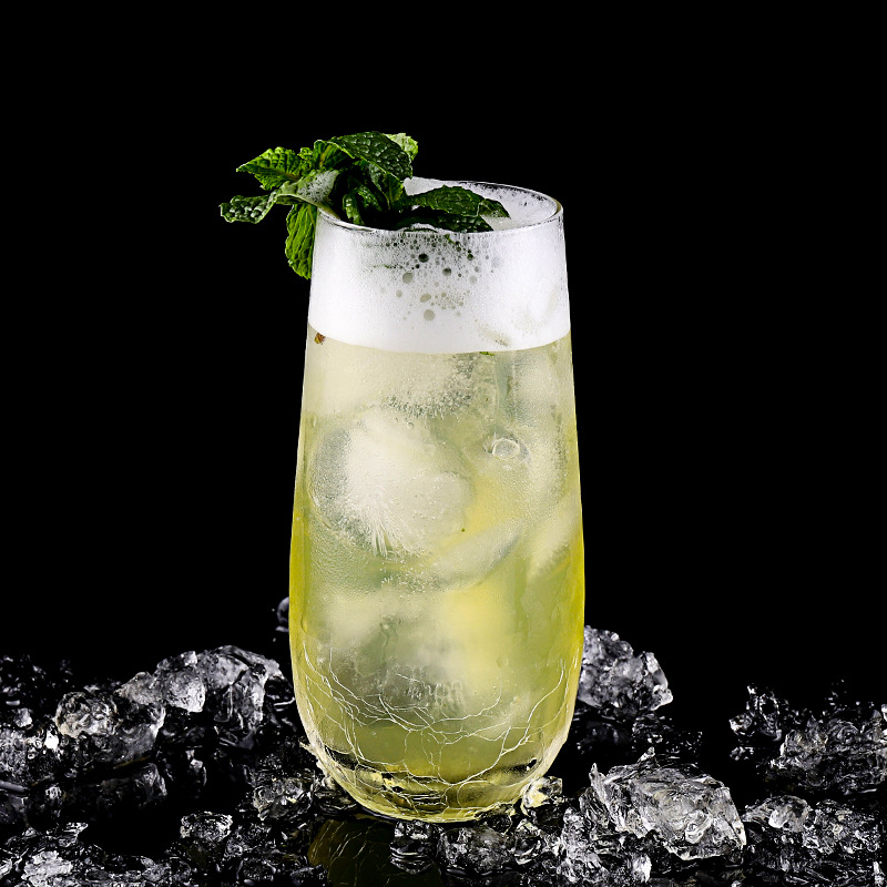 鸡尾酒杯莫吉托杯 冰裂纹mojito 柯林长饮杯果汁杯创意酒吧玻璃杯