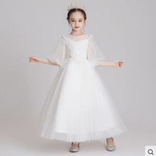 2020年春季儿童拖尾礼服 儿童白色蕾丝礼服公主裙 女童婚纱蓬蓬裙