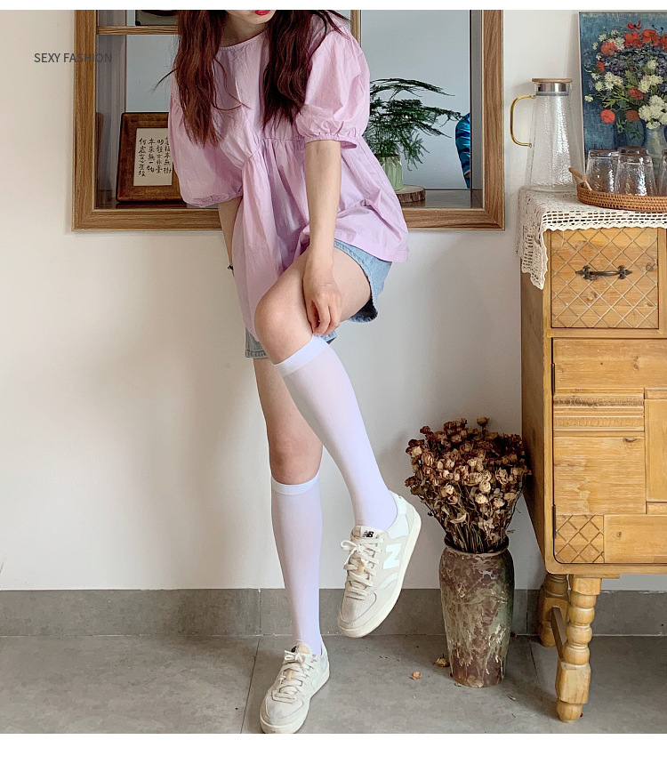 春夏日系jk制服长筒过膝 天鹅绒白色半截小腿中筒袜原宿膝下丝袜