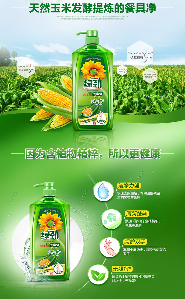 【多规格】绿劲洗洁精餐具净家用洗碗清洗剂厨房家庭瓶装2kg
