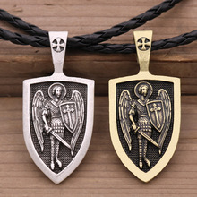 跨境热卖大天使St.Michael圣盾护身符吊坠俄罗斯东正教男士项链