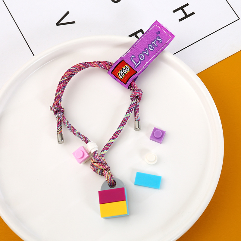 欧美新款乐高拼装积木爱心情侣手链一对男女学生编织手绳饰品批发
