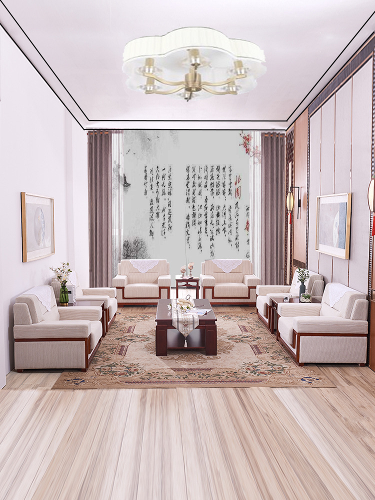办公沙发茶几组合商务会客室中式领导洽谈区布艺沙发家具源头工厂