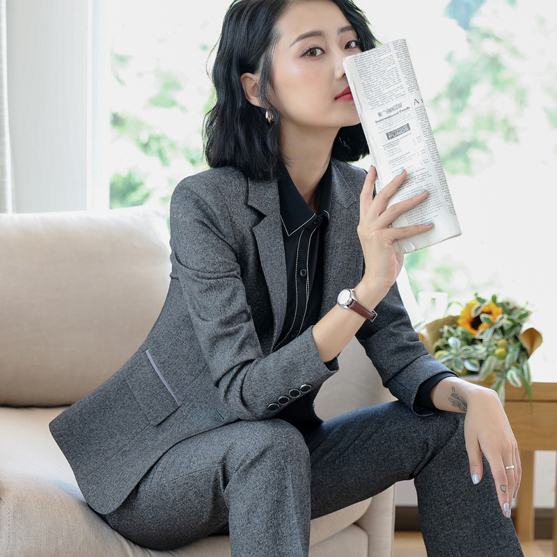 职业套装女 秋冬季装女工作服面试西服销售2021白领通勤长袖-阿里巴巴