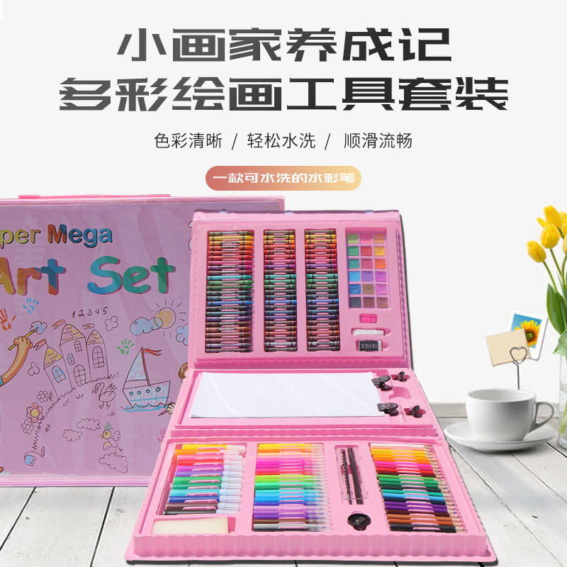 208-piece painting stationery little girl pink drawing set gift box erasable water-based color lead painting pen set