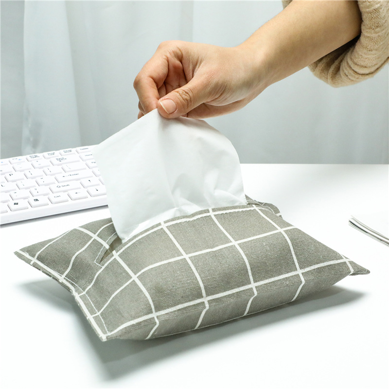 Cotton and Linen Fabric Tissue Dispenser Desktop Tissue Buggy Bag Car Storage Paper Extraction Box Toilet Tissue Box Wholesale