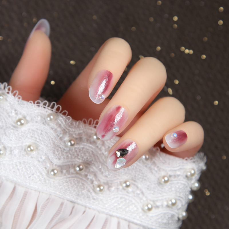 假指甲贴片果冻胶极光粉紫色穿戴式夏天流行新娘穿戴美甲成品甲片