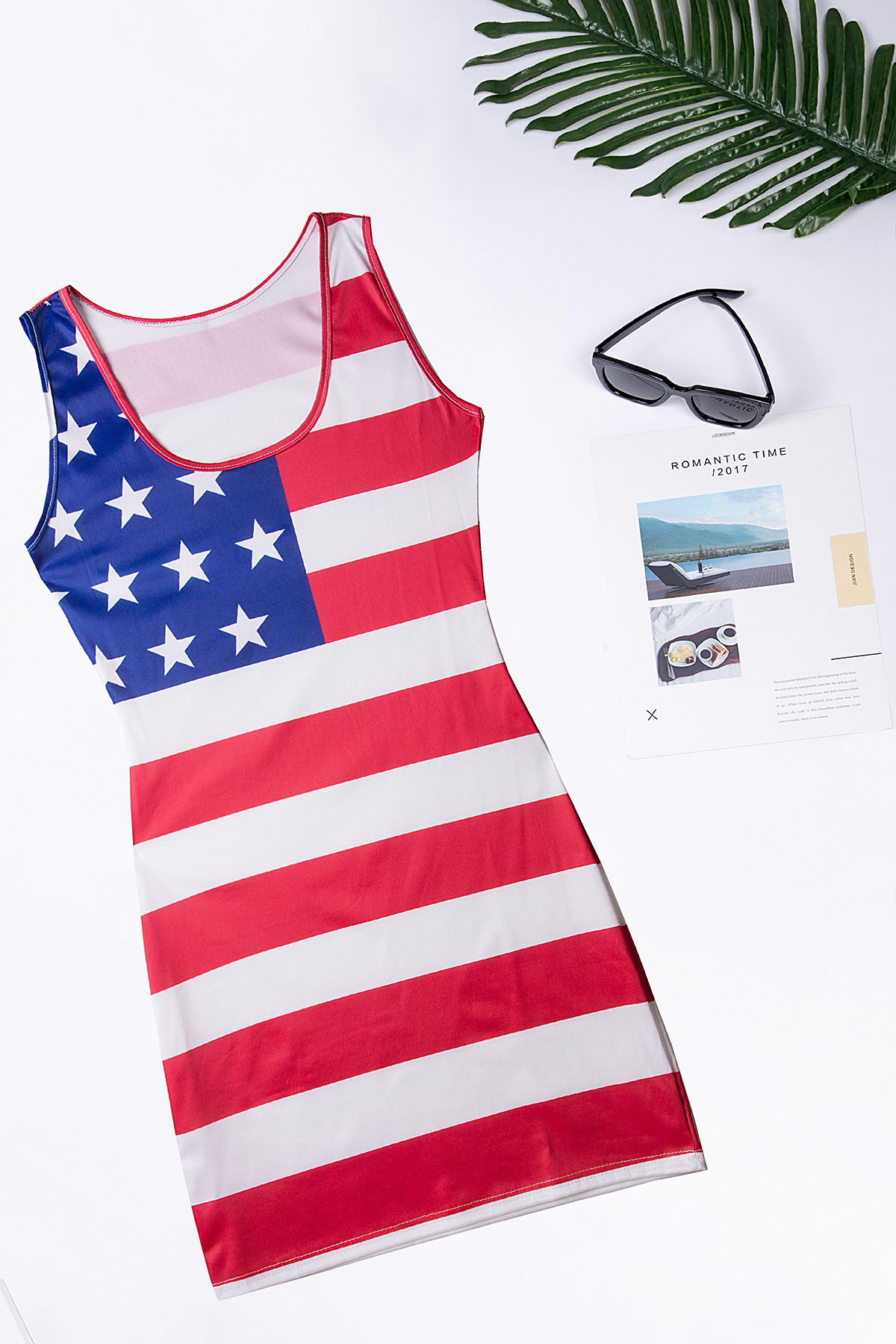 y324 曼迪服饰自主设计 美国独立日国庆国旗款 印花连衣裙 现货