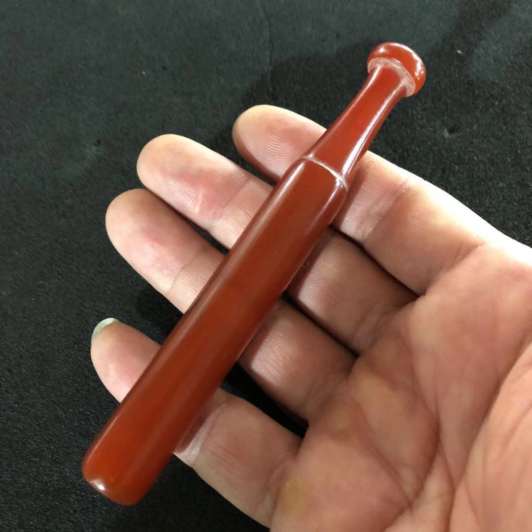 古玩杂项红玛瑙烟嘴老式旱烟袋复古直式红玛瑙烟嘴烟斗一件代发