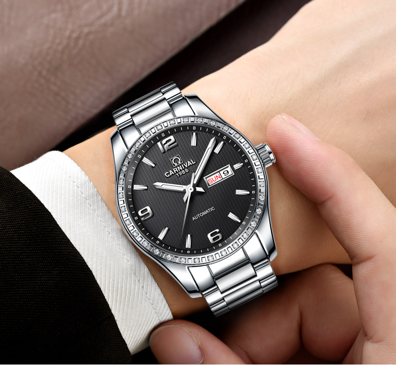 嘉年华手表全自动机械表时尚夜光防水商务男士手表休闲腕表8692