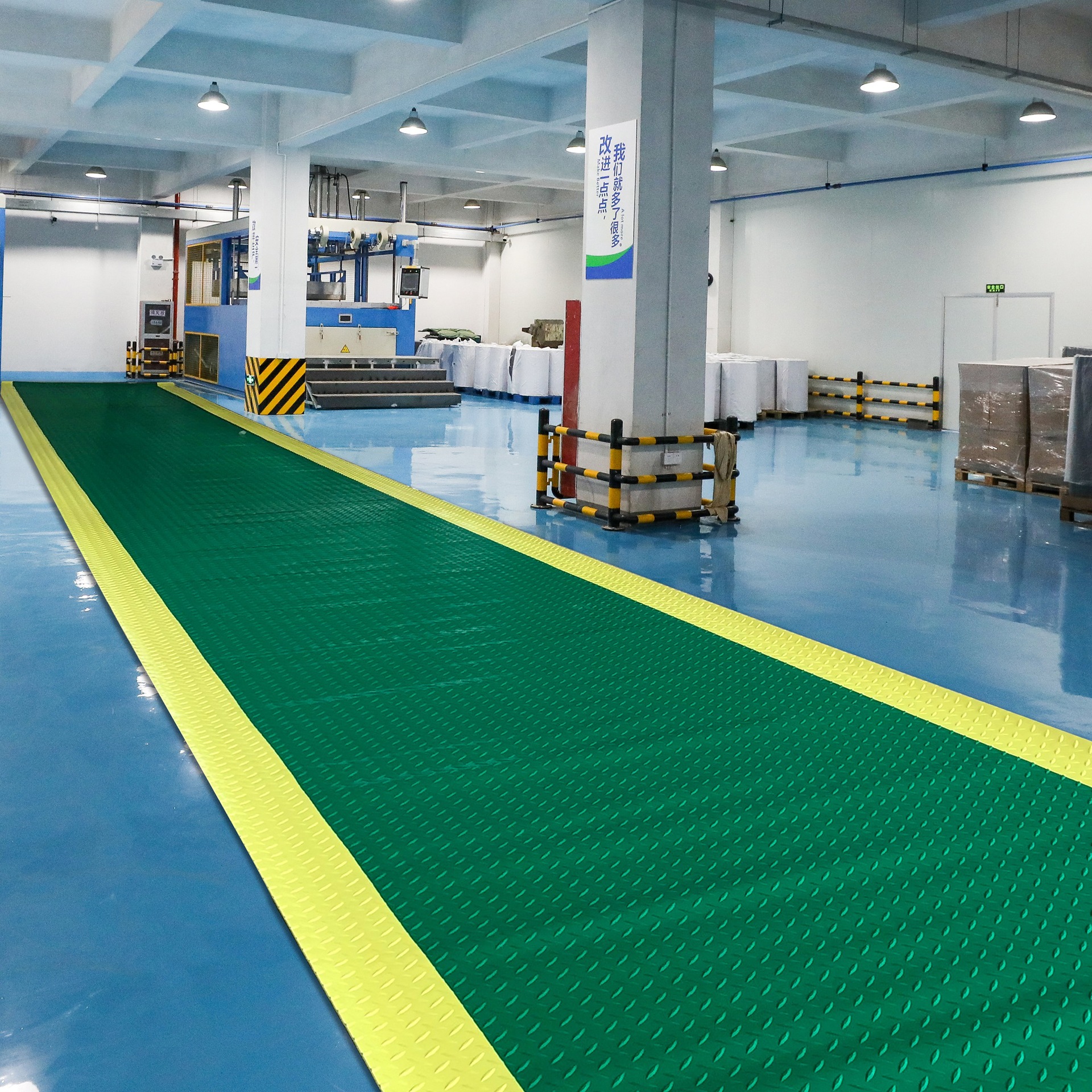 雪柯仓库地垫定制黄边钢板防滑工业地板警示边pvc防静电地胶地垫