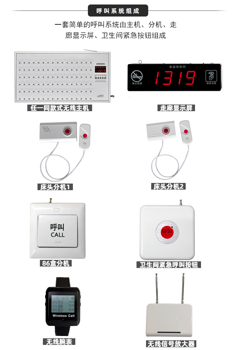 无线呼叫器医院养老院床头分机医护智能无线呼叫系统病房服务铃