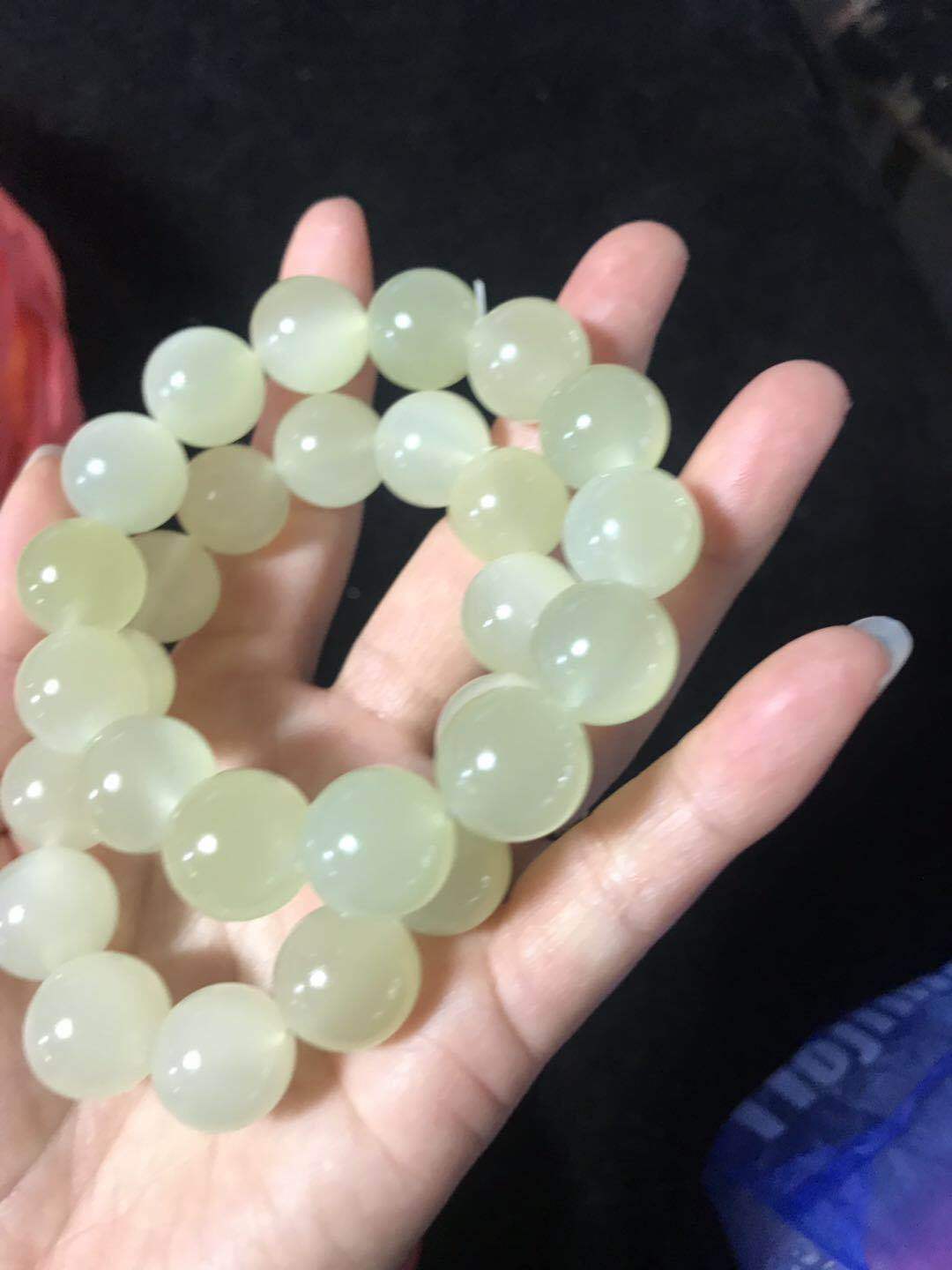 玉器工艺品 阿富汗玉青白玉圆珠手链男女款手串玉饰品