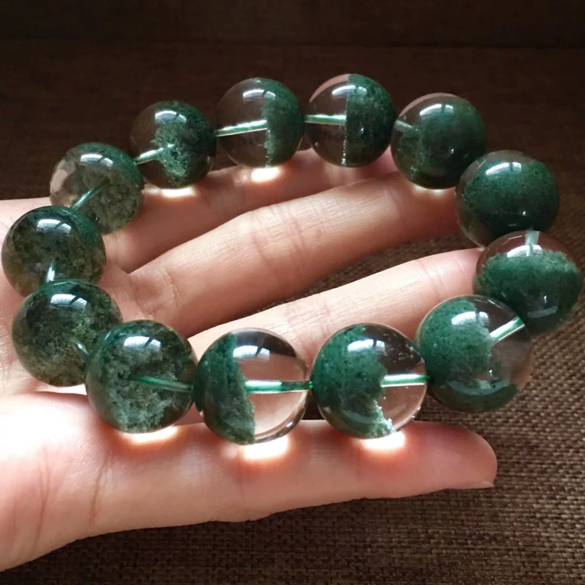 巴西天然聚宝盆绿幽灵男女手串清透体招财旺事业手链