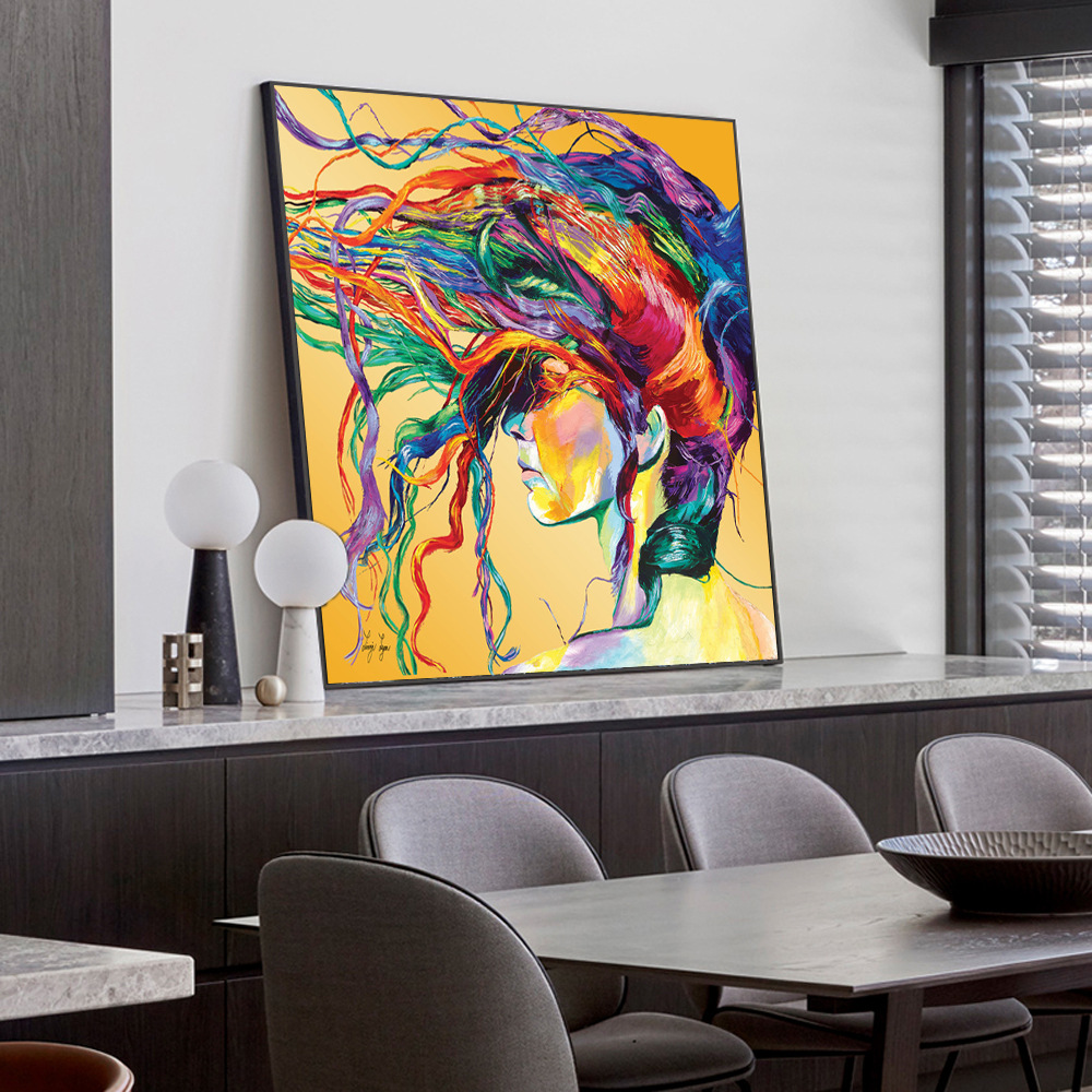 曼落外贸帆布画 抽象彩色人物画布 艺术画肖像涂鸦版画现代装饰画