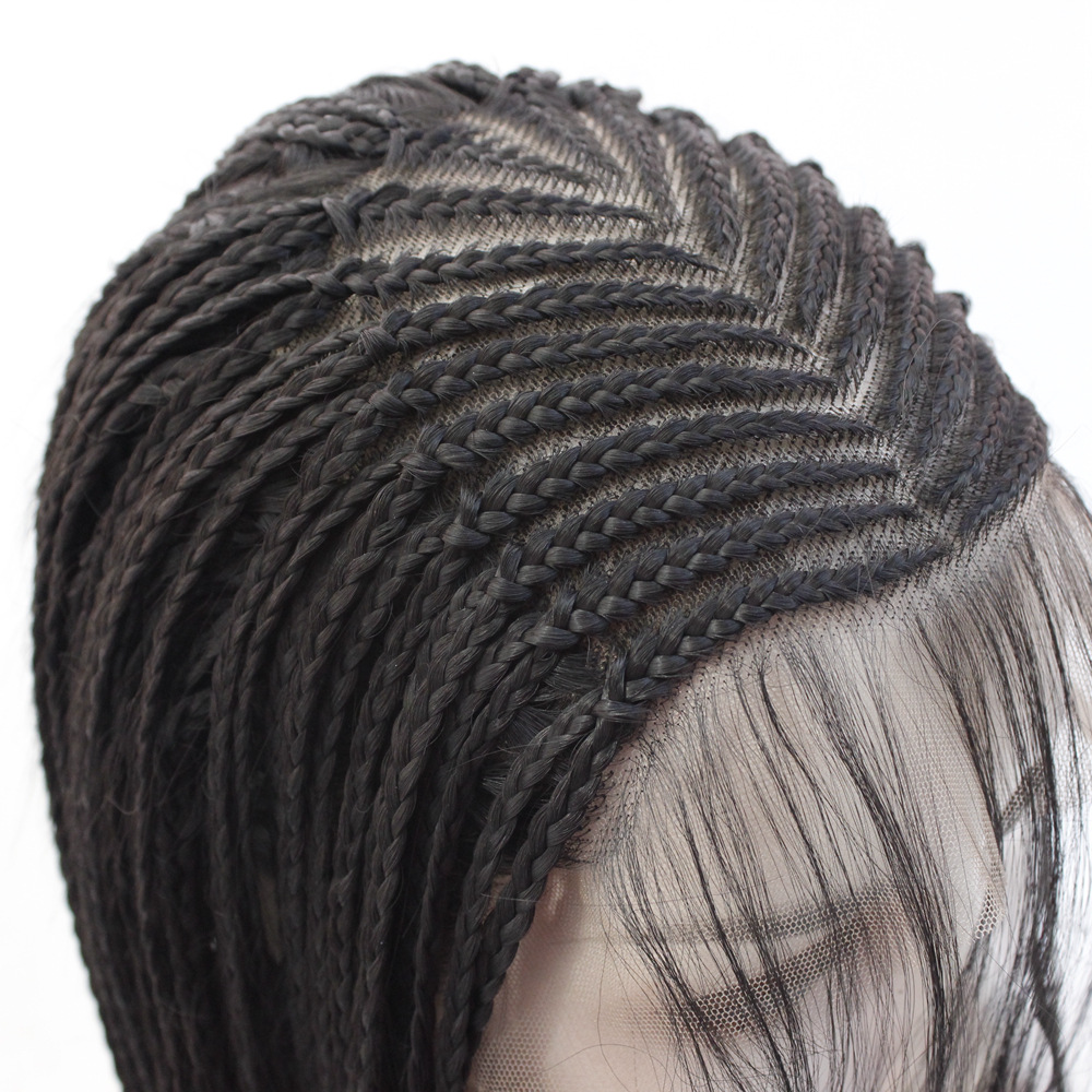 欧美时尚前蕾丝假发女 化纤中分三股辫假发头套 13*6大lace小脏辫