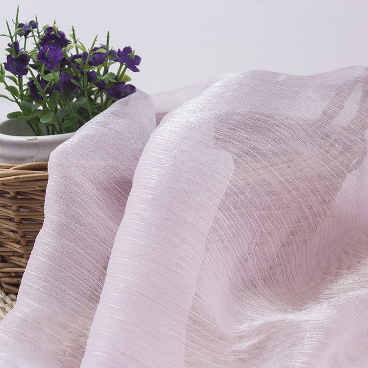 全涤皱纱 水波纹 亮丝皱 压皱欧根纱 汉服面料 柳条皱皱纱