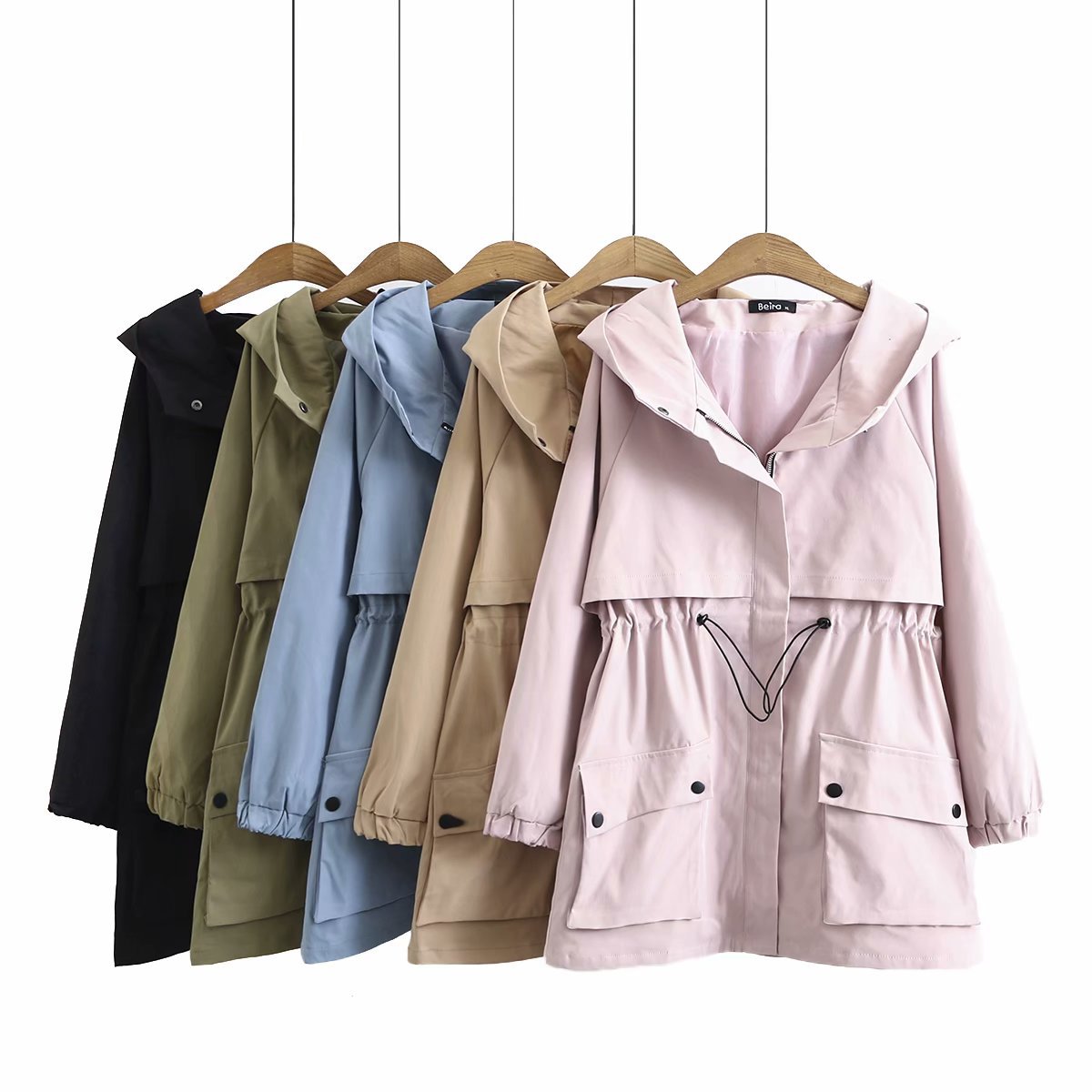 胖mm加大码秋季新品韩版时尚前后风琴双侧斜口袋收腰风衣z31 2030