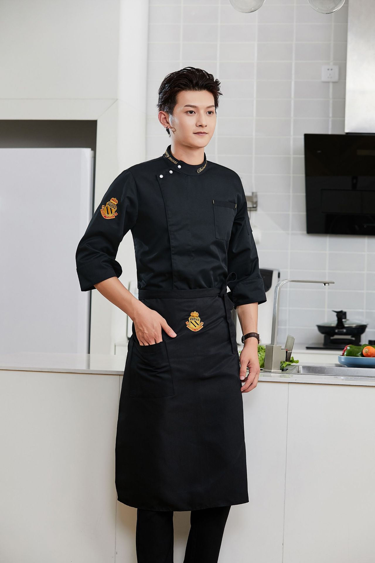 围裙厨师围裙半截餐饮厨房厨师后厨大厨围腰工作服半身男女黑色