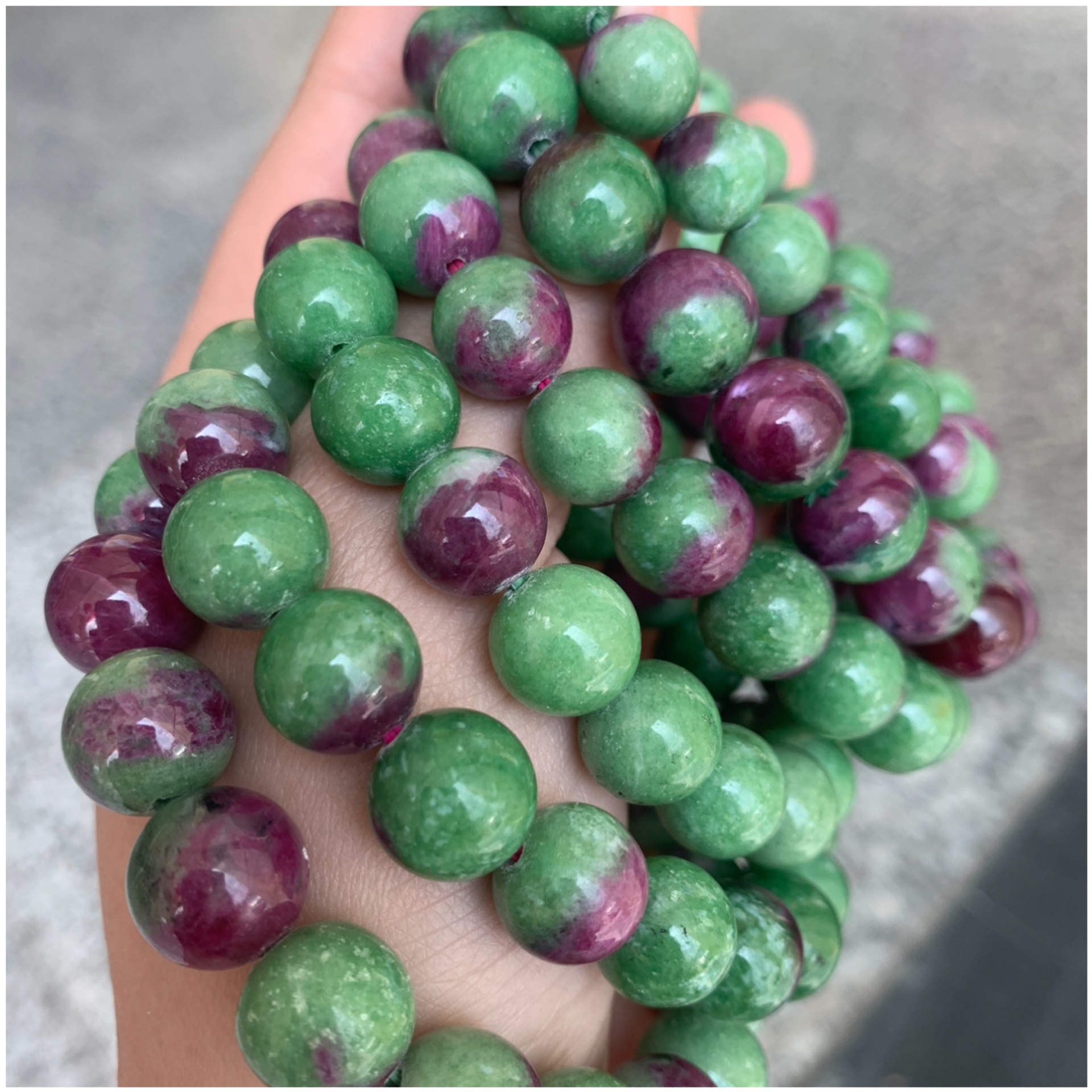 厂家直销 天然红绿宝手串 8-10mm西瓜石红绿宝七彩玉男女款手链