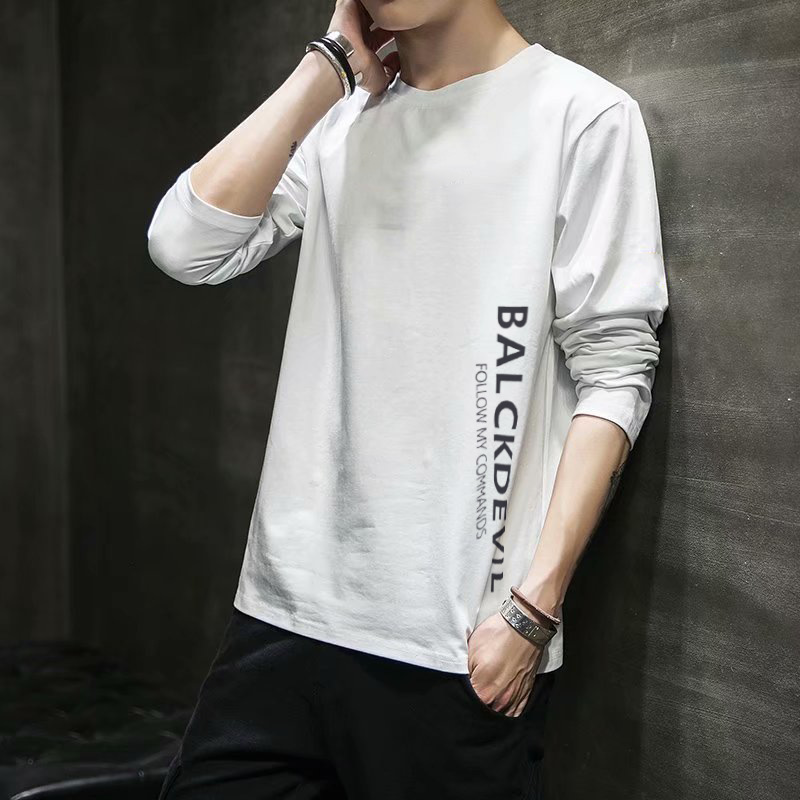 Autumn New Long-Sleeved Men's T-shirt Loose round Neck Trend Printed Fashion Brand Student Base Men's Autumn