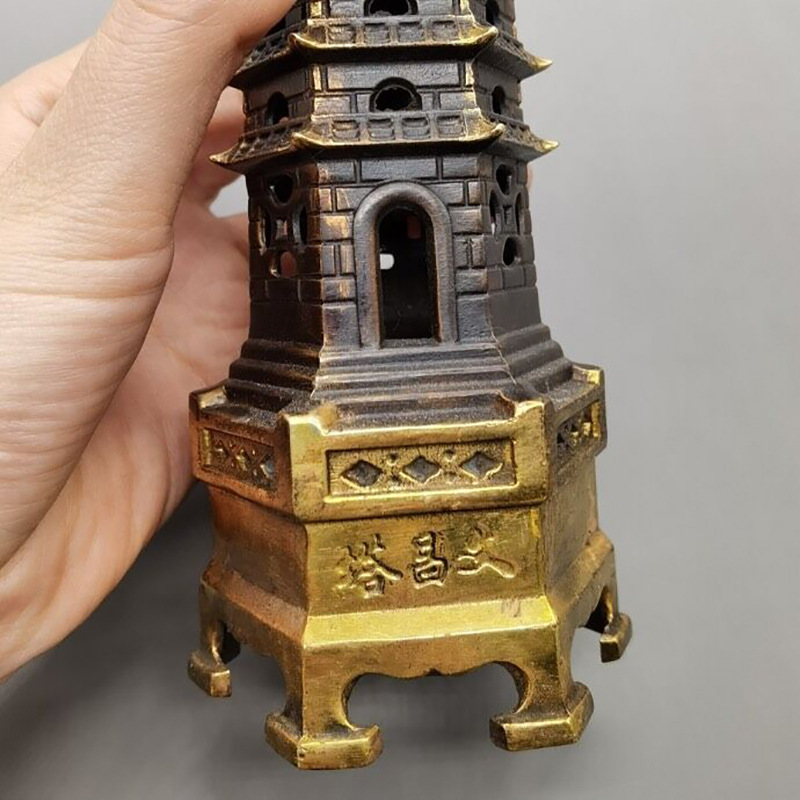 仿古纯铜文昌塔书房摆件古玩收藏铜鎏金文昌塔摆设工艺品