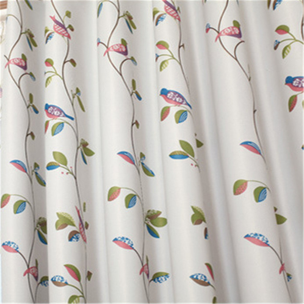 厂家直销印花现代田园遮光布鸟语花香可定制成品卧室客厅阳台窗帘