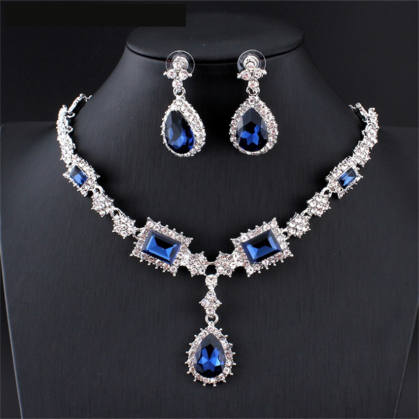 European and American Fashion Necklace Suit High-Key Dignified Rhinestone Bridal Necklace Two-Piece Earrings Set Women's Jewelry in Stock