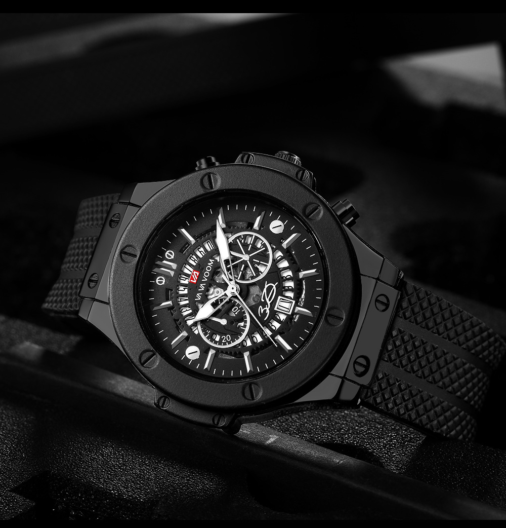 镂空日历watch for men防水硅胶带手表 拼多多sport运动男士手表