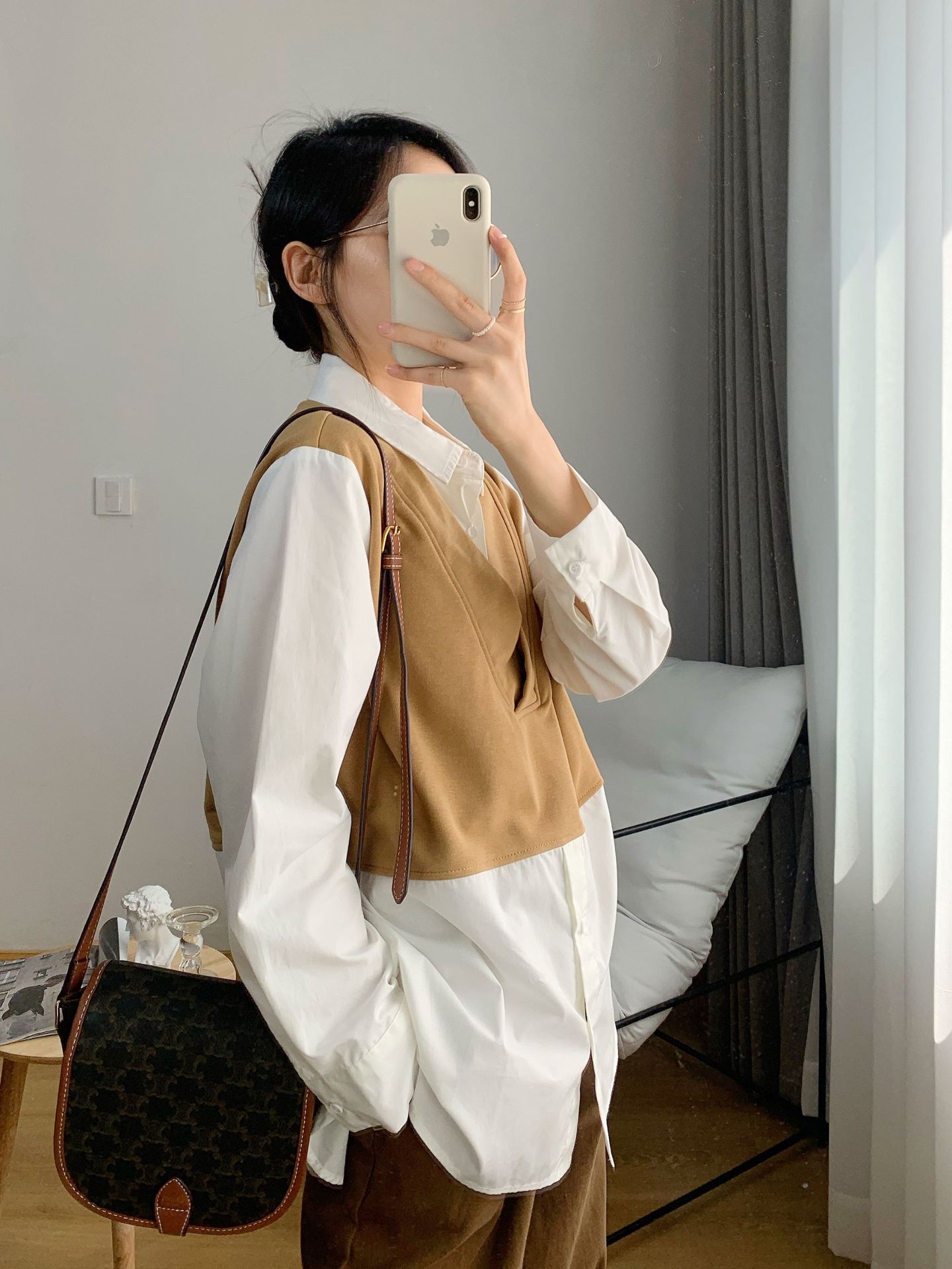 设计感叠穿卫衣拼接白衬衫假两件上衣女