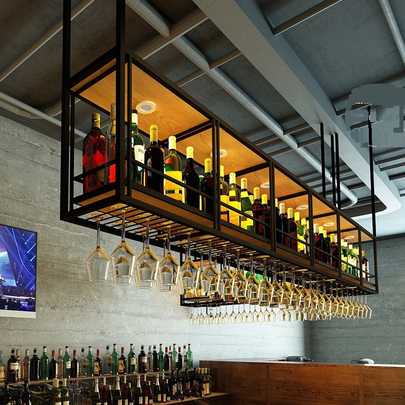 工业风酒吧铁艺酒架墙上壁挂吧台吊架倒挂酒杯架悬挂式置物架酒柜