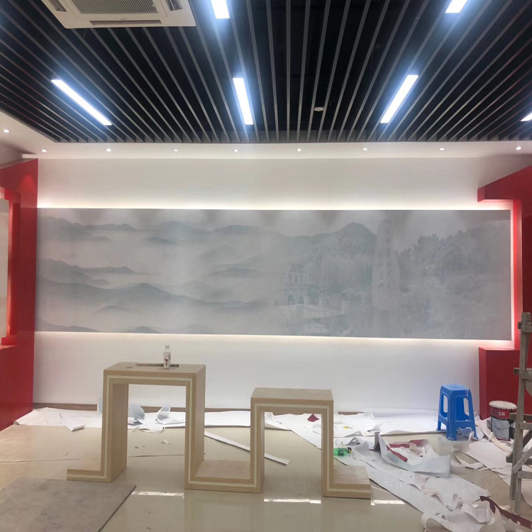 油画布uv打印 企业文化背景墙印刷 展厅背景墙布油画布喷绘