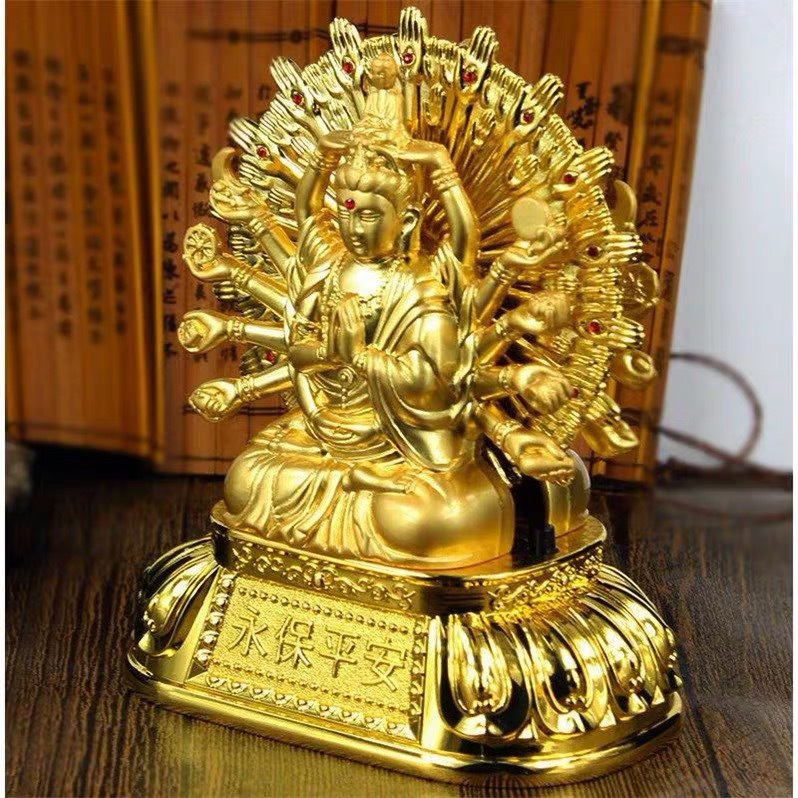 车载太能汽车摆件千手观音创意自动旋转合金双面观音菩萨佛像450