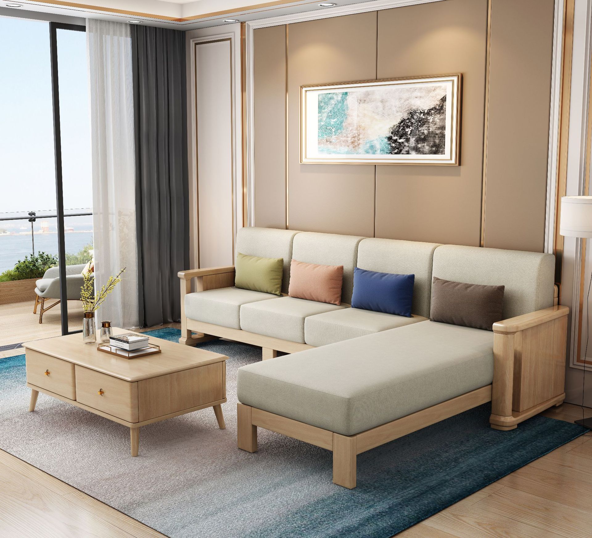 实木沙发现代简约冬夏两用大小户型客厅家用办公贵妃转角沙发直销