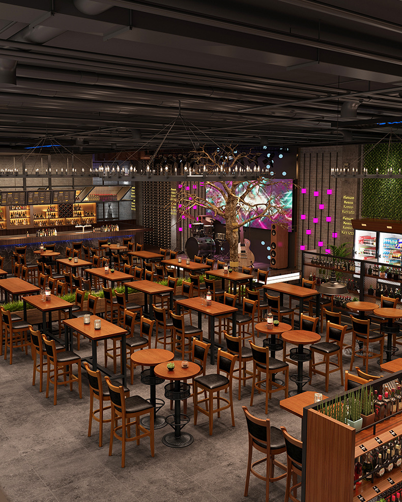 工业风实木酒吧吧台椅桌现代简约吧台高脚凳音乐餐吧清吧夜场桌椅